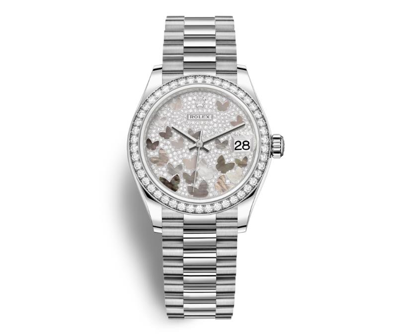 The female fake watches are made from 18ct white gold.