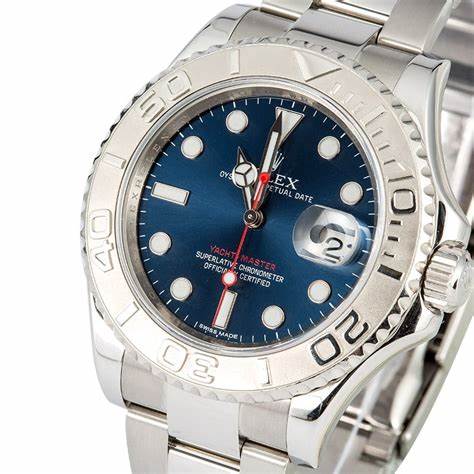 The 40mm fake watch has a blue dial.