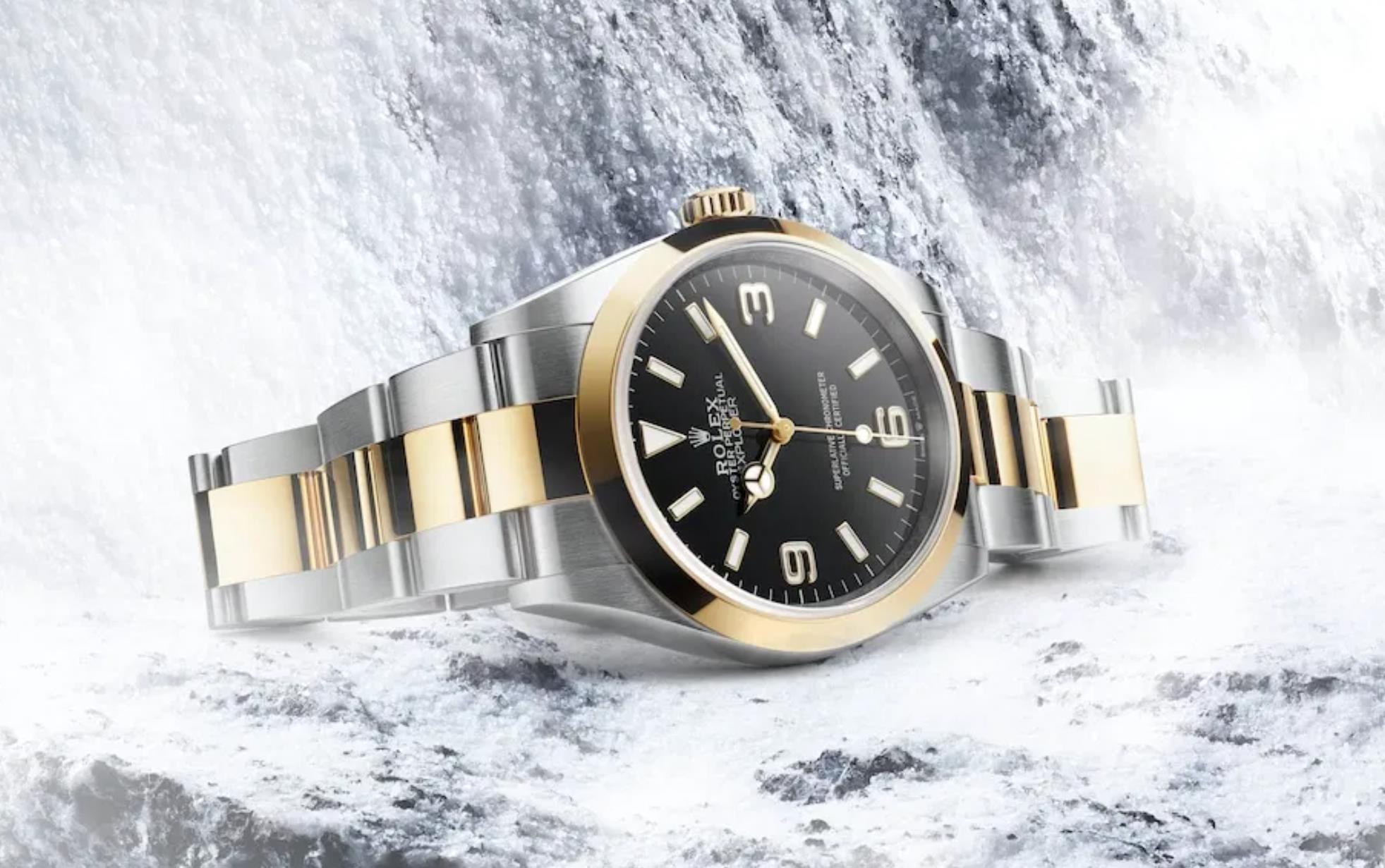 The black dial copy watch is made from polished Oystersteel and 18ct gold.