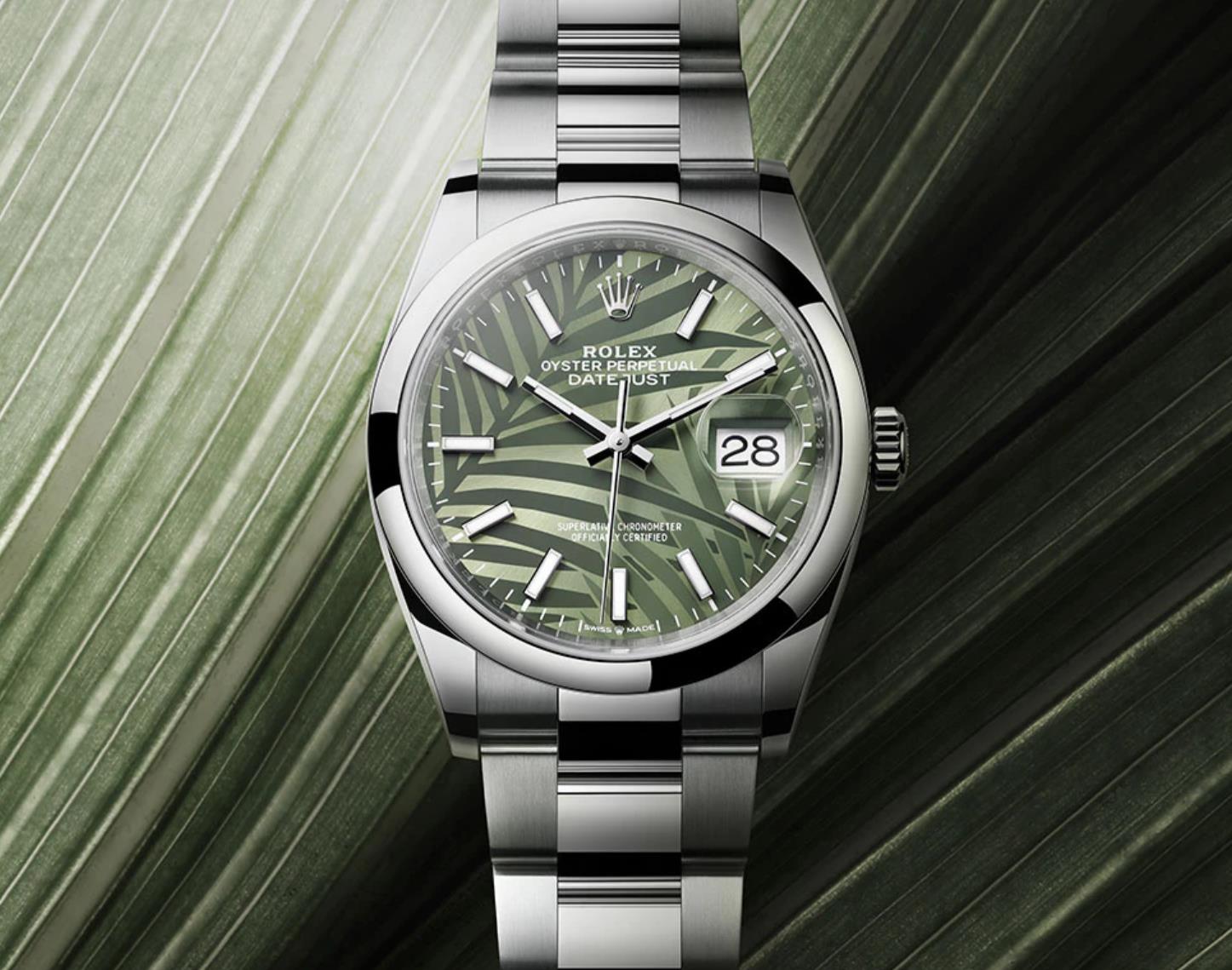 The waterproof fake watch has a green dial.